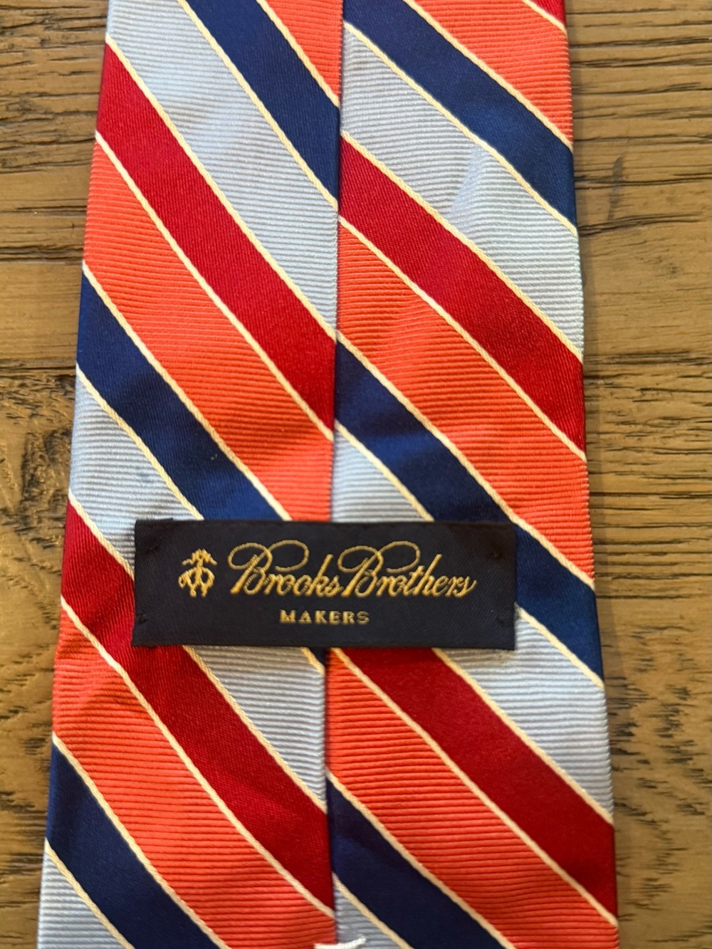 Brooks Brothers Red, Navy & Light Blue Striped Silk Tie